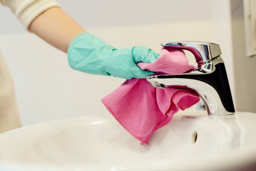 Soho carpet cleaning team using safe working methods on site