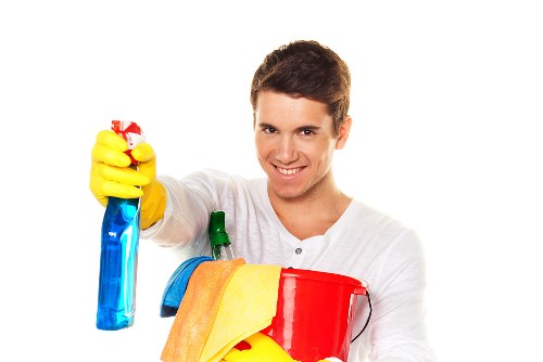 Cleaning a shared corridor in a Soho mixed-use building